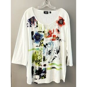 Onque Casuals Colorful Beaded Top 3X White Floral Party